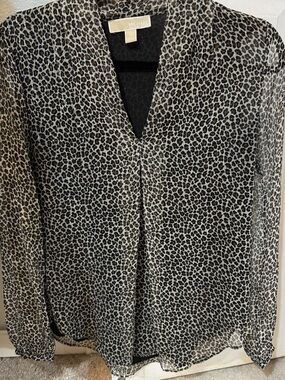 Michael Kors Black and Cream Leopard-Print Blouse